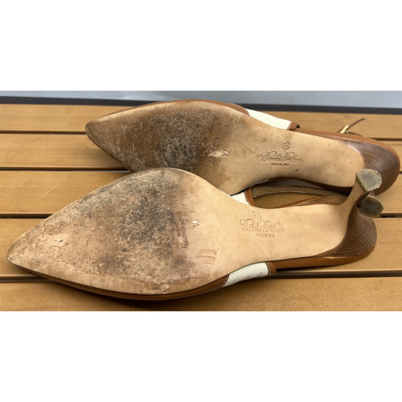 Brooks Brothers Canvas and Leather Woman Size 10 Made In Italy Sling back Heels - Picture 10 of 11